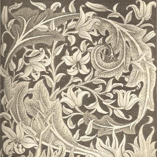 “Lily” embroidered panel. Designed by William Morris