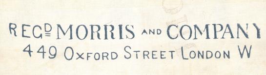 A Morris and Company printers mark on a chintz fabric from Morris’ showroom on Oxford Street in London. This mark establishes a design made between 1877 and 1919